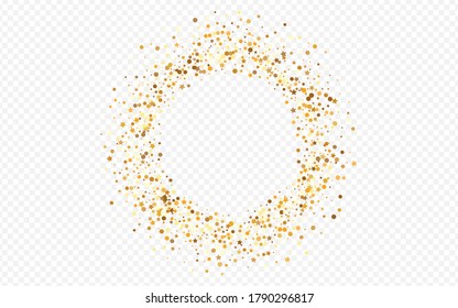 Gold Polka Art Transparent Background. Bridal Dot Illustration. Yellow Dust Light Invitation. Splash Transparent Postcard.