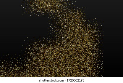 Gold Polka Bright Transparent Background. Rich Splash Texture. Golden Dot Anniversary Card. Sparkle Isolated Postcard.