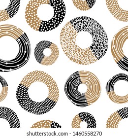 Gold polka dot. Cheerful polka dot vector seamless pattern. Can be used in textile industry, paper, background, scrapbooking.