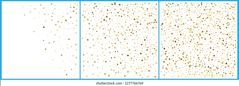 Gold polka dot confetti celebrations. Simple festive modern design. Holiday vector. Set 3 in 1