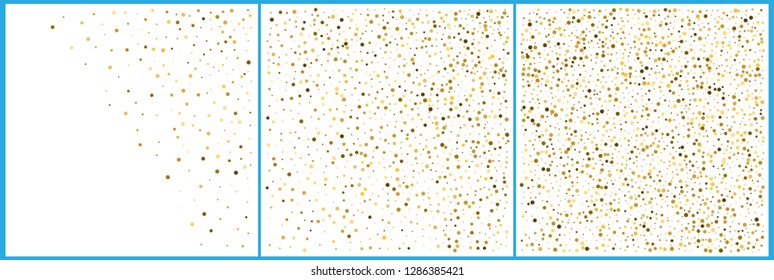Gold polka dot confetti celebrations. Simple festive modern design. Holiday vector. Set 3 in 1