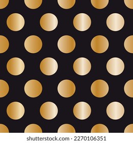 Gold polka dots on black seamless vector pattern, great for packaging, wrapping paper, scrapbook