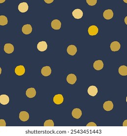 A polca dourada aponta o padrão perfeito. Pontos pequenos no plano de fundo azul. Fundo pontilhado festivo. Ornamento de Natal minimalista.