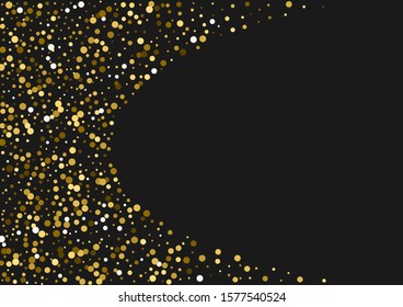 Gold Polka Modern Pattern. Golden Dot Background. Transparent Background. Black Shine Falling Pattern. Circle Art Illustration.