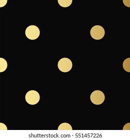 Gold polka pattern. Black  background vector.