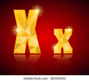 gold polygon alphabet letters single with gold glitter texture, polygon font type. Vector illustration.