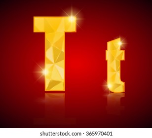 gold polygon alphabet letters single with gold glitter texture, polygon font type. Vector illustration.