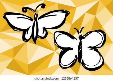 Gold Polygon Geometric Butterfly Nature Insect Beautiful Colorful for Women Hand Drawn / Sketch for Graphic Design, Shirt, Background, Logo, Icon and Template. Vector Illustration EPS10 Collection