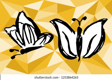 Gold Polygon Geometric Butterfly Nature Insect Beautiful Colorful for Women Hand Drawn / Sketch for Graphic Design, Shirt, Background, Logo, Icon and Template. Vector Illustration EPS10 Collection