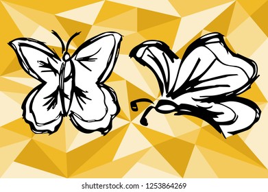 Gold Polygon Geometric Butterfly Nature Insect Beautiful Colorful for Women Hand Drawn / Sketch for Graphic Design, Shirt, Background, Logo, Icon and Template. Vector Illustration EPS10 Collection