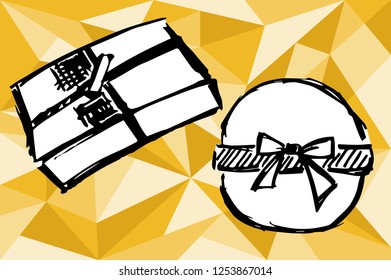 Gold Polygon Geometric Christmas Birthday Gift Surprise Box Ribbon Hand Drawn / Sketch for Graphic Design, Shirt, Background, Logo, Icon and Template. Vector Illustration EPS10 Collection