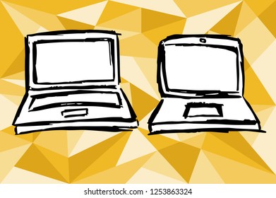 Gold Polygon Geometric Computer Laptop LCD Business Technology for Women Hand Drawn / Sketch for Graphic Design, Shirt, Background, Logo, Icon and Template. Vector Illustration EPS10 Collection