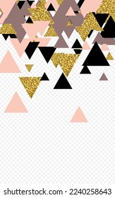 Gold Polygon Vector Transparent Background. Ornate Mosaic Foil Pattern. Rose Anniversary Shape Texture. Bright Modern Print.