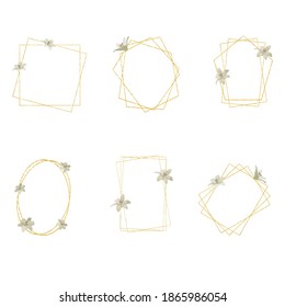 Gold polygonal clipart frames with Metallic foil. Geometric Shiny gold Crystal frame Overlay for Weddings, Bridal shower, Invitations PNG