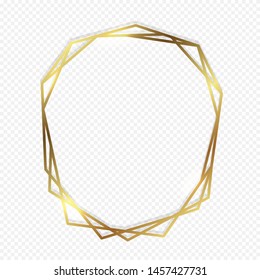 Gold polygonal frame design with geometric and Diamond shape. Design for luxury packaging, banner, wedding invitation, cards, quotes, wrapper pattern.
