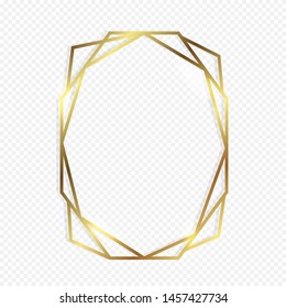 Gold polygonal frame design with geometric and Diamond shape. Design for luxury packaging, banner, wedding invitation, cards, quotes, wrapper pattern.