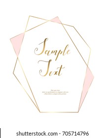 Gold Polygonal Frame With Golden Glitter Triangles, Geometric, Diamond Shapes. 