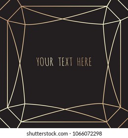Gold polygonal frame on a black background, geometric, diamond shapes.