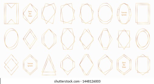 Gold polygonal frames collection isolated on white background. Modern decorative art deco style vector illustration - perfect decision for wedding invitations, birthday cards, luxury posters etc.