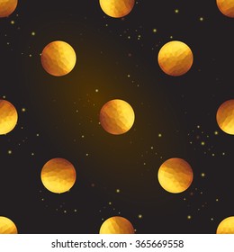 Gold polygonal shape: circle on black gold sparkle background. Gold polygonal seamless pattern in hipster triangle low poly style. Gold background for vip, gift, website luxury design