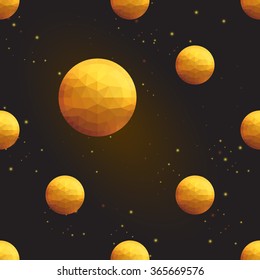 Gold polygonal shape: circle on black gold sparkle background. Gold polygonal seamless pattern in hipster triangle low poly style. Gold background for vip, gift, website luxury design
