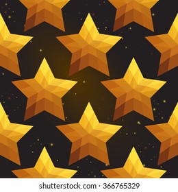 Gold polygonal shape: russian star on black gold sparkle background. Gold polygonal seamless pattern in hipster triangle low poly style. Gold background for vip, gift, website luxury design
