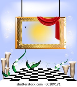gold portrait frame in the sky