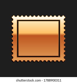 Gold Postal stamp icon isolated on black background. Long shadow style. Vector.