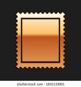 Gold Postal stamp icon isolated on black background. Long shadow style. Vector.