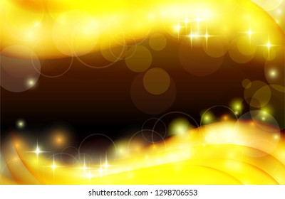 Gold postcard with abstract background and shining stars.