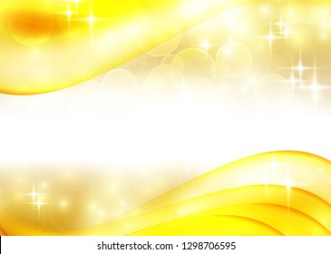 Gold postcard with abstract background and shining stars.