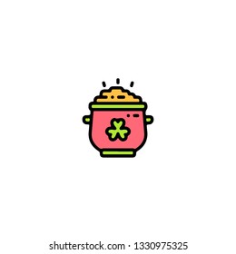 Gold pot icon, flat design line art thin style. Saint Patrick's Day vector illustration