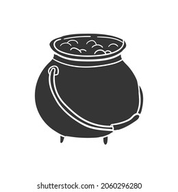 Gold Pot Icon Silhouette Illustration. Saint Patrick Cauldron Vector Graphic Pictogram Symbol Clip Art. Doodle Sketch Black Sign.