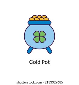 Gold Pot Vector Filled Outline Icon Design illustration. St Patrick's Day Symbol on White background EPS 10 File