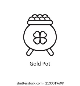 Gold Pot Vector Outline Icon Design illustration. St Patrick's Day Symbol on White background EPS 10 File
