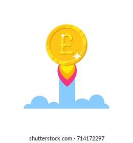 Gold pound increase cartoon style isolated. The growth rate of the gold coin for designers and illustrators. Gold piece appreciation in the form of a vector illustration