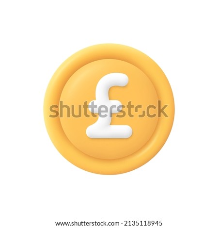 Gold pound sterling coin. Currency exchange, finance and investment concept. 3d vector icon. Cartoon minimal style.
