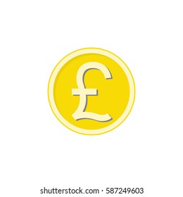 Gold Pound sterling coin flat icon, finance and business, Pound sign vector graphics, a colorful solid pattern on a white background, eps 10.