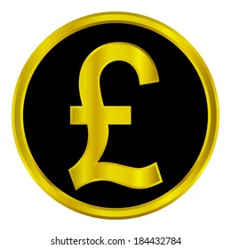 Gold pound symbol button on white background.