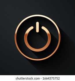 Icono de botón Gold Power aislado en fondo negro. Iniciar signo. Estilo de sombra largo. Ilustración vectorial