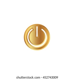 gold power icon or button in flat style with long shadow, isolated vector illustration on transparent background