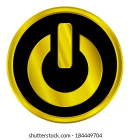 Gold power sign button on white background.