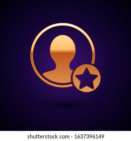 Gold Premium create account screen icon isolated on dark blue background.  Vector Illustration