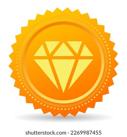 Gold premium icon with diamond, vector award emblem isolated on white background, business flat design illustration.