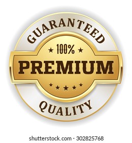 Gold Premium Quality Badge On White Background