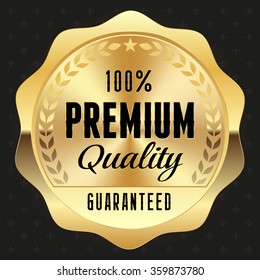 Gold premium quality badge with shadow on black background