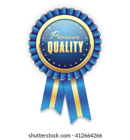Gold premium quality rosette with blue ribbon