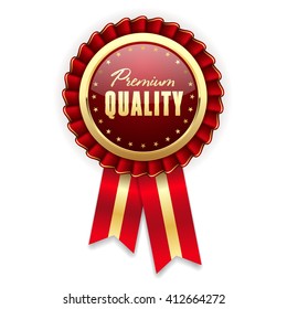 Gold premium quality rosette with red ribbon
