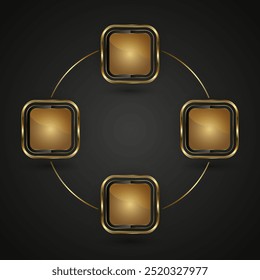 Un gráfico de información de rectángulo premium dorado con bordes redondeados y lisos. El centro del rectángulo tiene un Vector dorado, ilustración