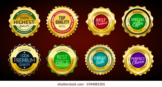 Gold premium sale badges set. Colorful vector elements.